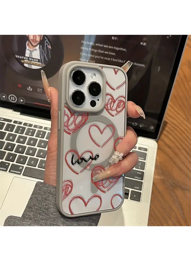 Grey Graffiti Heart Magnetic Phone Case For iPhone 13 Pro Wireless Charging - Image 4